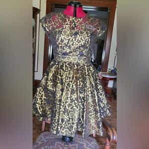 SizeL Eros Apparel brand Elegant Black and Gold Lace Dress